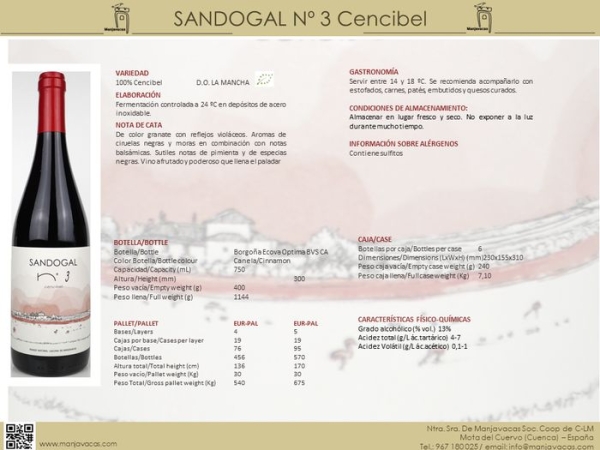 VINO SANDOGAL Nº3 CENCIB.'24 0,75 L.